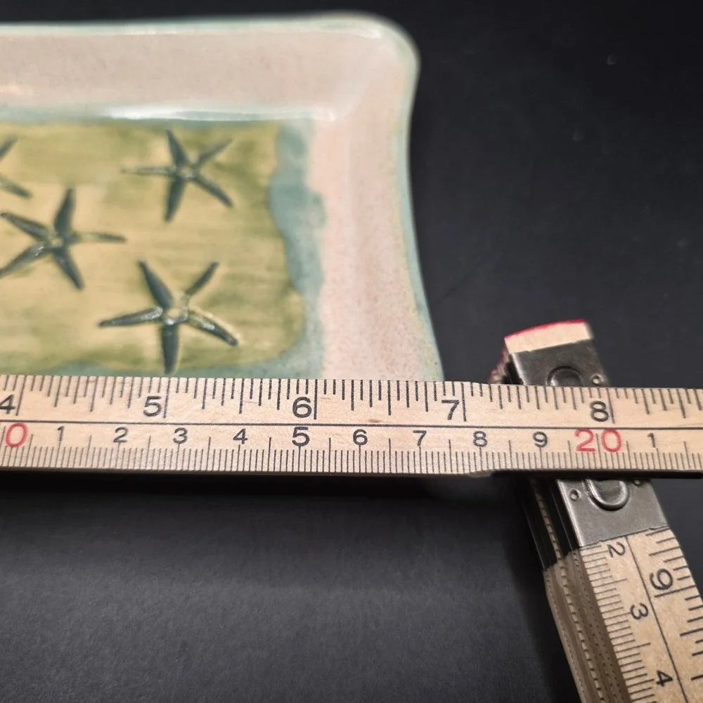 Hugh Wayne Studio Pottery Starfish Trinket Dish Coastal Sage Green Pink Tray